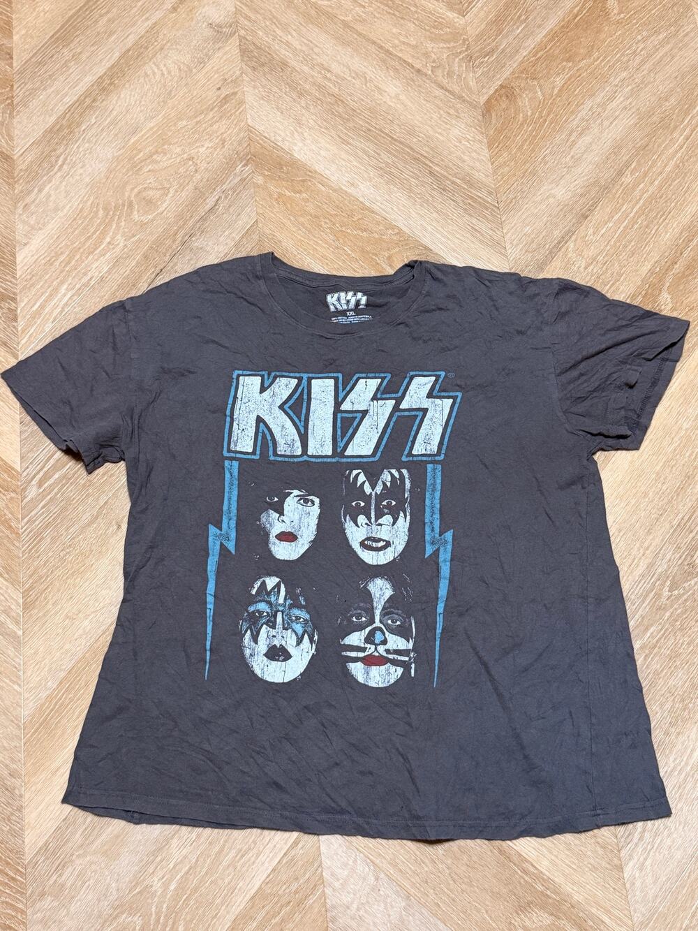 KISS Blue Lightning Four Faces Black Rock Band Tee XXL